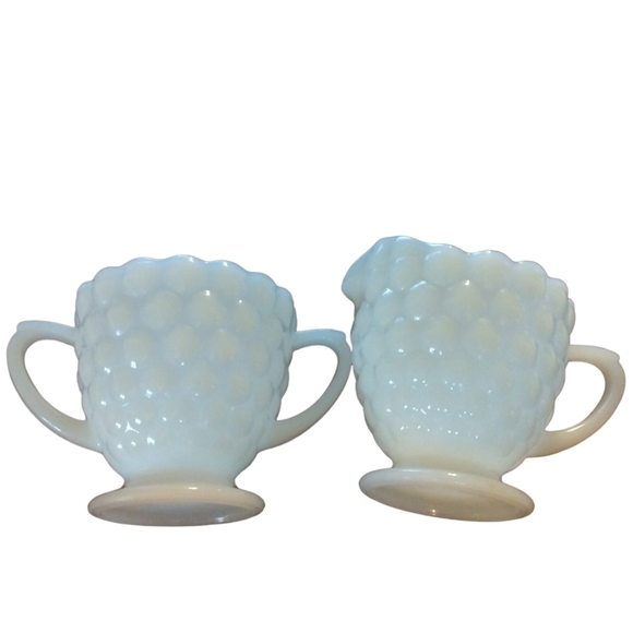 Vintage Anchor Hocking Bubble Milk Cream & Sugar Glass Set - Picture 4 of 6